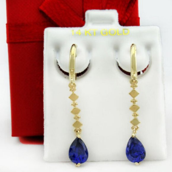 AAA TANZANITE 1.84 Cts DANGLING EARRINGS 14K YELLOW GOLD